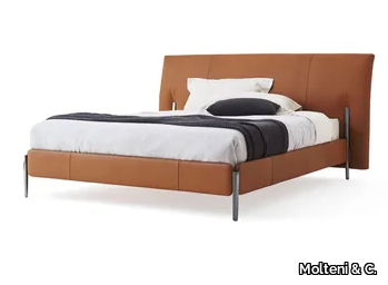 NICK - Leather double bed with upholstered headboard _ Molteni & C.