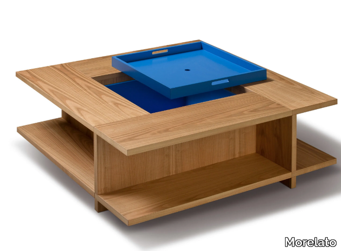 BOOK - Square low cherry wood coffee table with integrated magazine rack _ Morelato