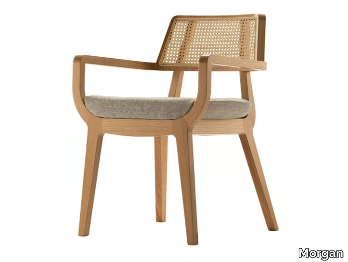 KAYA - Wooden and cane chair with armrests _ Morgan