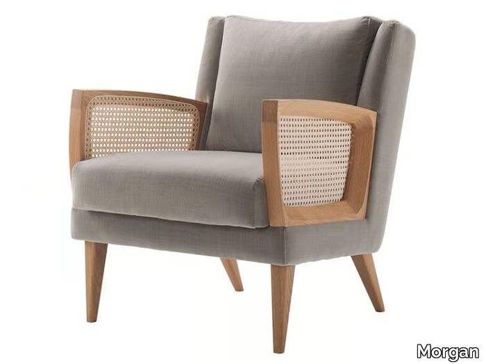 GOODWOOD - Fabric armchair with woven cane armrests _ Morgan