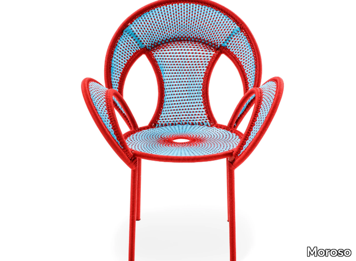 M'AFRIQUE - Polyethylene threads handwoven chair with armrests _ Moroso