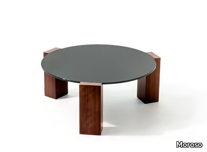 GOGAN - Low round wood and glass coffee table _ Moroso