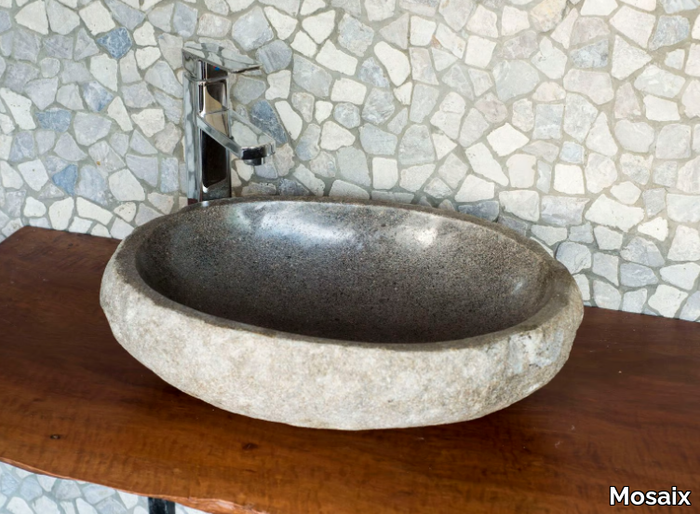 FIUME - Round countertop stone washbasin _ Mosaix