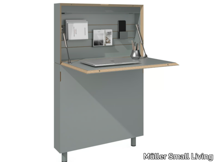 FLATMATE LINOLEUM - Wooden secretary desk with flap doors _ Müller Small Living