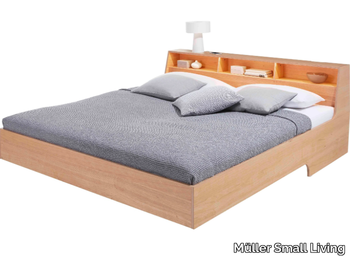 SLOPE - Wooden double bed with storage headboard _ Müller Small Living