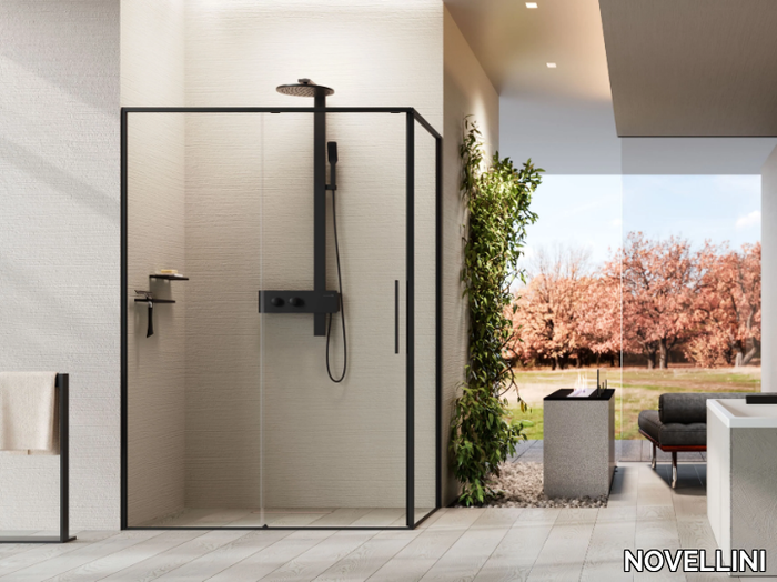 RIGA 2P+F - Glass and aluminium shower cabin with sliding door _ NOVELLINI