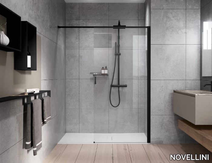 KUADRA HN FRAME - Aluminum and tempered glass shower panel in niche version _ NOVELLINI