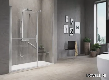 FREE 1 G+F IN LINE - Niche shower cabin with hinged door and fixed panel in line _ NOVELLINI