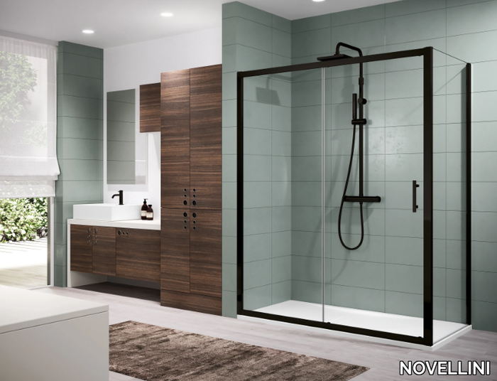 ZEPHYROS 2P - Corner shower cabin with sliding door and fixed panel _ NOVELLINI