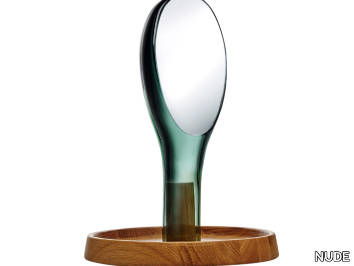 MOON - Mirror with Oak Stand _ NUDE