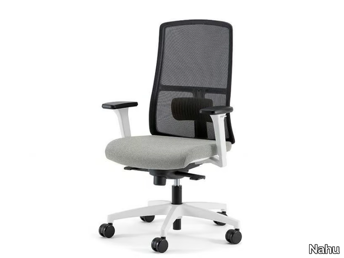 ARMONIA WHITE 01 - Swivel mesh office chair with 5-Spoke base with armrests _ Nahu