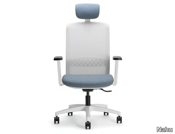 HALLEY WHITE 01 PT - Swivel mesh office chair with armrests with 5-Spoke base _ Nahu