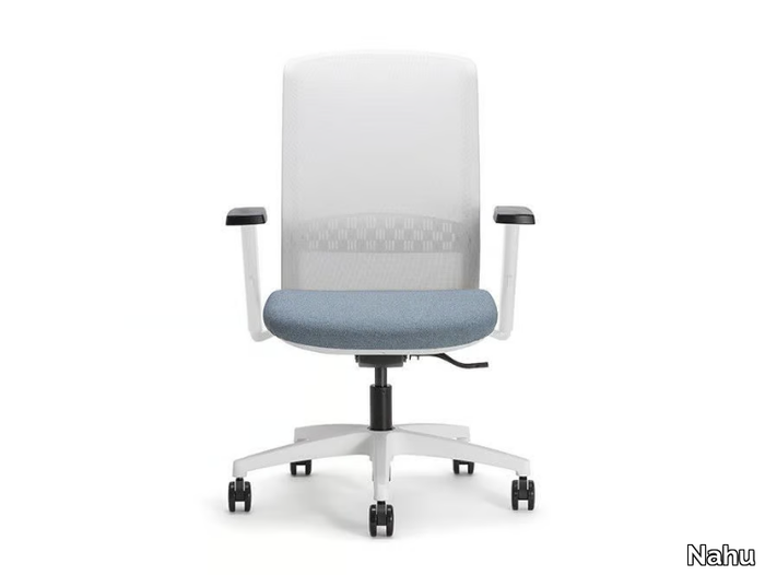 HALLEY WHITE 01 - Swivel mesh office chair with armrests with 5-Spoke base _ Nahu