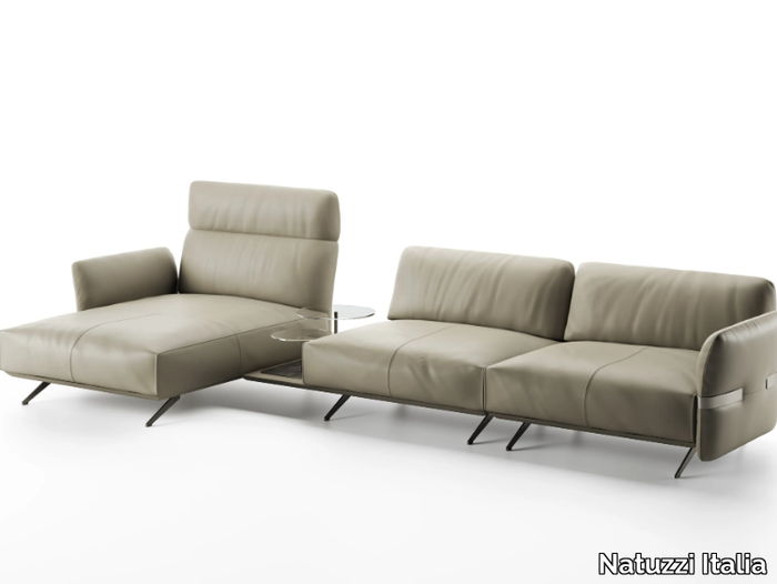 PABLO - Sofa with integrated magazine rack with chaise longue _ Natuzzi Italia