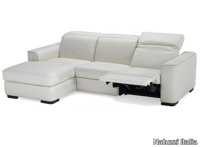 DIESIS - 3 seater leather sofa bed with chaise longue _ Natuzzi Italia