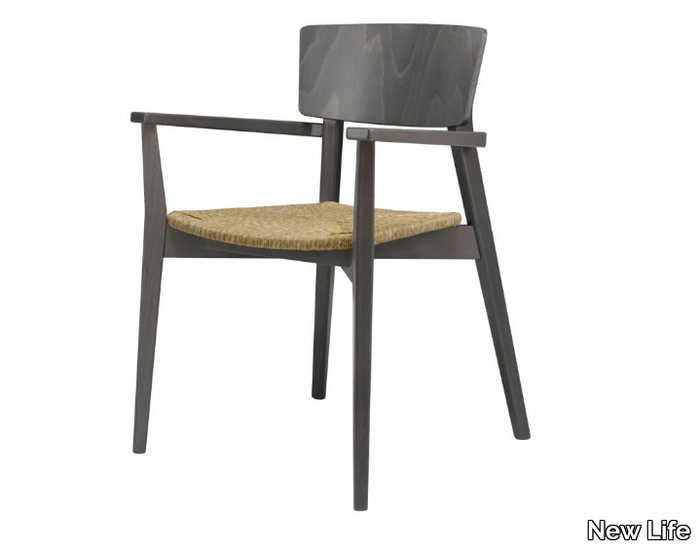 HELLEN PO05 - Wooden chair with armrests and straw seat _ New Life