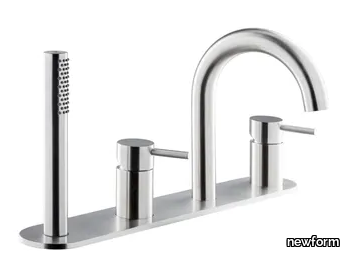 X-STEEL 316 - Contemporary style deck mounted 4 hole Recessed stainless steel bathtub tap with hand shower _ newform