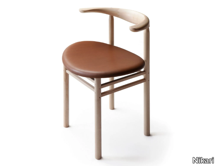 LINEA RMT3 - Ash chair with seat covered in leather _ Nikari