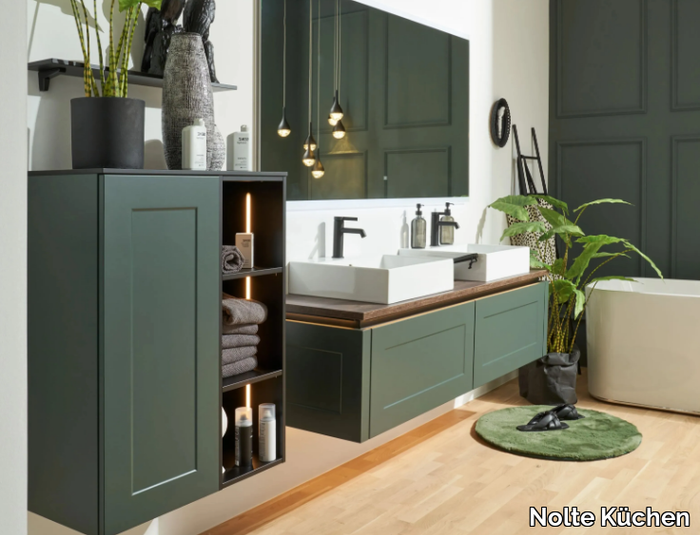 FRAME LACK BLACK GREEN SOFT MAT - Double wall-mounted wooden vanity unit with cabinets _ Nolte Küchen