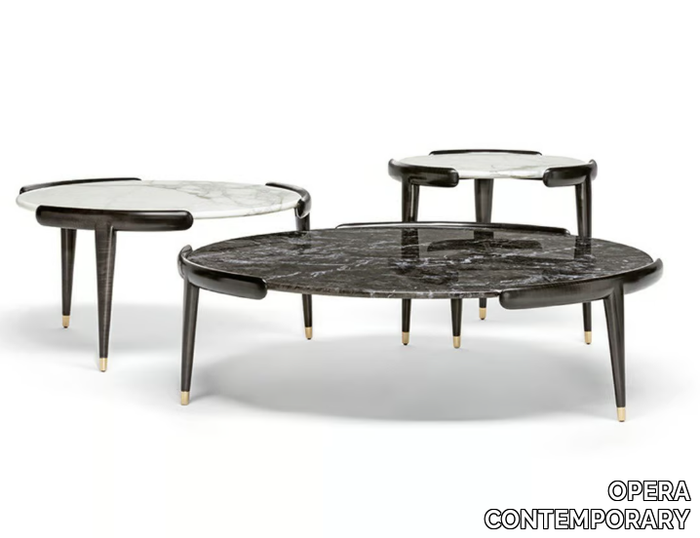 AMOS - Round marble coffee table with wooden legs _ OPERA CONTEMPORARY