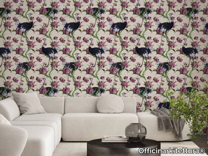 OSTRICHES - Sound absorbing sound absorbing wallpaper with floral pattern _ Officinarkitettura®