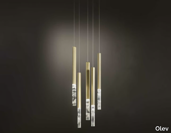 SHINE VERTICAL PLUMAGE - LED brass pendant lamp _ Olev