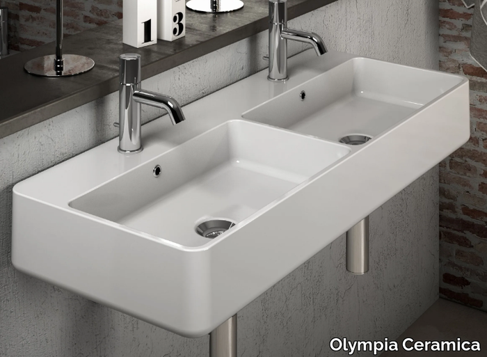 TRATTO - Double ceramic washbasin _ Olympia Ceramica