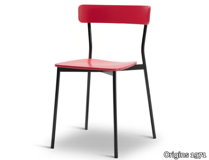 KAT METAL 300-M - Stackable steel chair with seat and back in beech _ Origins 1971