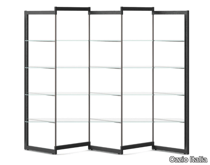PANTO - Self-supporting double-sided shelf in glass and wood _ Ozzio Italia