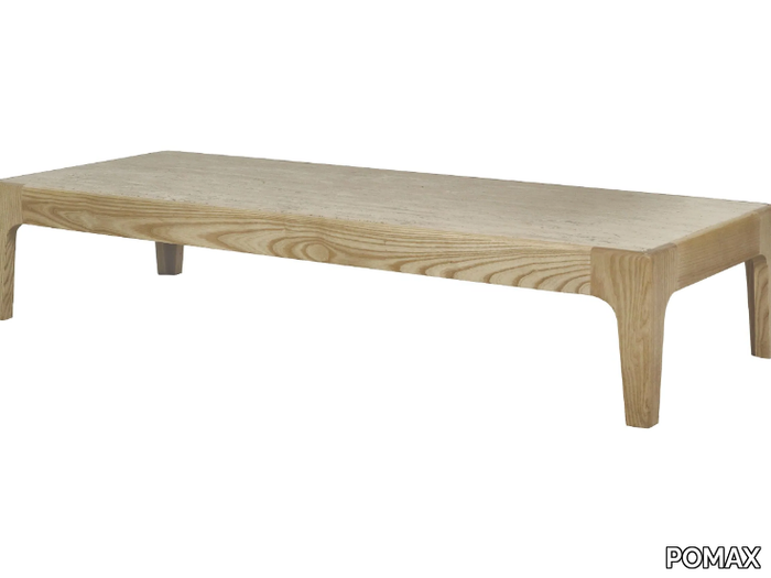 LIVORNO - Rectangular low acacia and travertine coffee table for living room _ POMAX