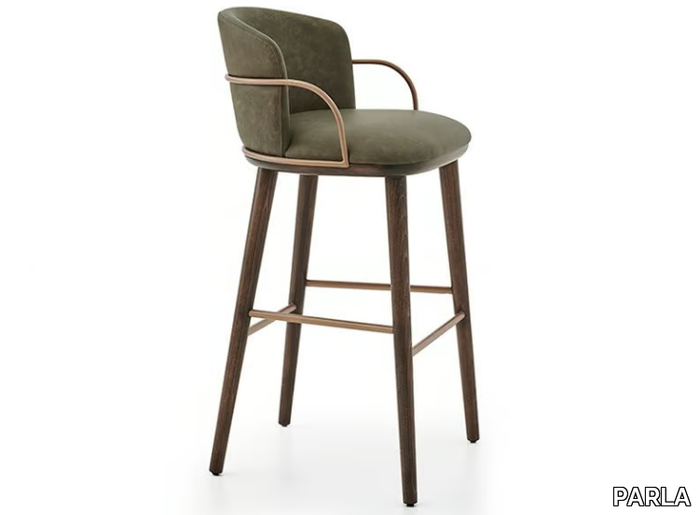 ARVEN - High leather barstool with armrests _ PARLA