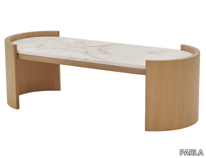 HUG M - Oval oak coffee table with marble top _ PARLA