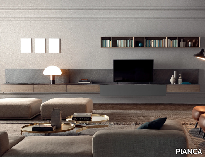 SPAZIO 04 - Sectional stone and wood storage wall _ PIANCA