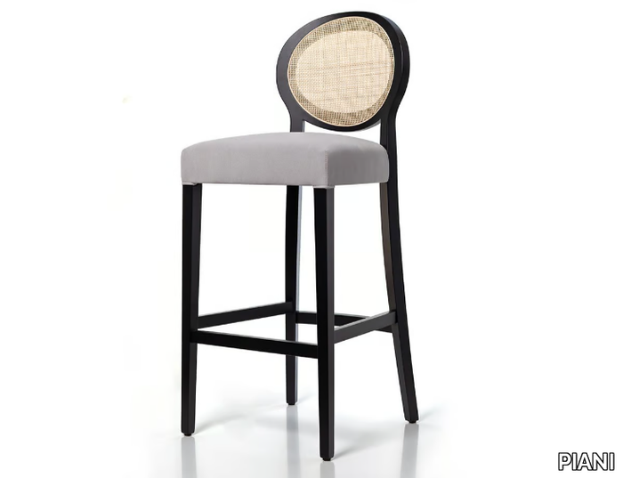 OPERA 00 S4 - High medallion solid wood stool with footrest _ PIANI