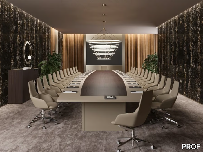 BESPOKE CONFERENCE TABLES 01 - Oval wooden meeting table with cable management _ PROF