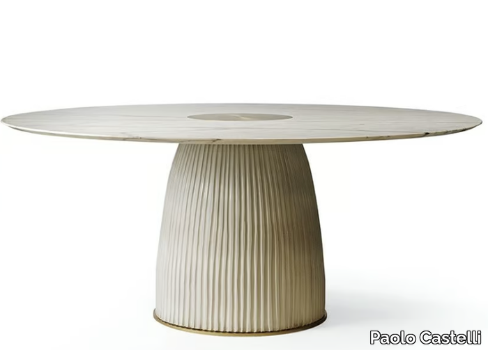 DIONE - Round table in Calacatta marble and ceramic _ Paolo Castelli