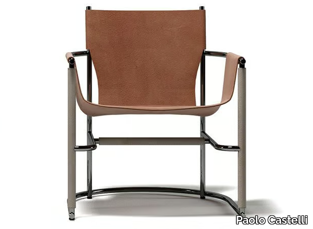 U Lounge - Armchair with armrests in metal and leather _ Paolo Castelli