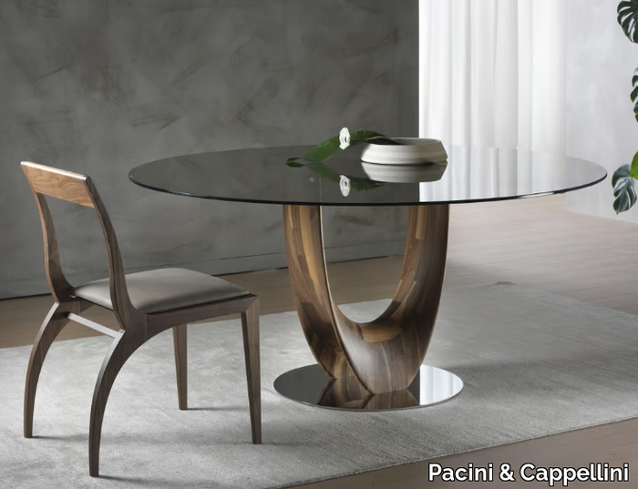 AXIS - Round wood and glass table _ Pacini & Cappellini