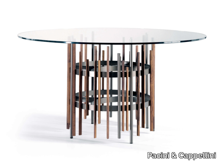 TUBE - Round wood and glass dining table _ Pacini & Cappellini