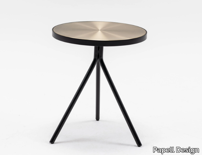 LUNA - Round ash high side table with brushed steel top _ Papell Design