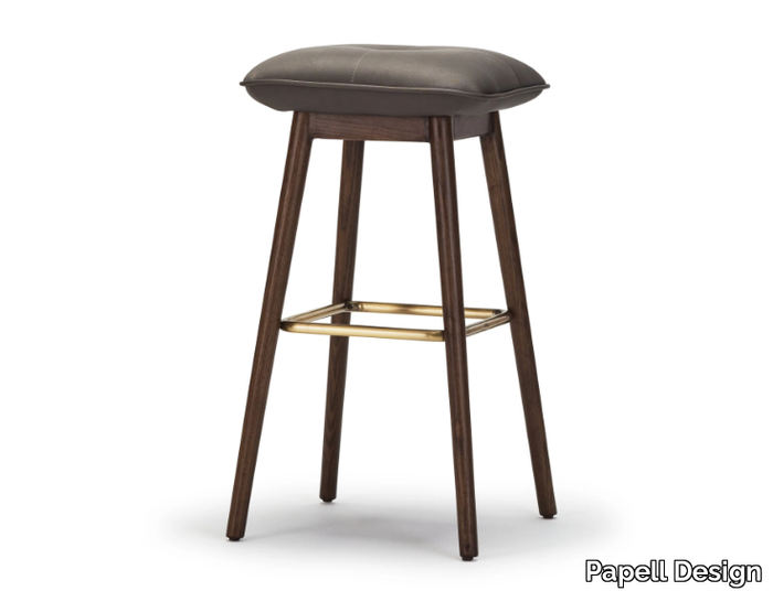 SQUAREZ - High leather and ash stool with footrest _ Papell Design