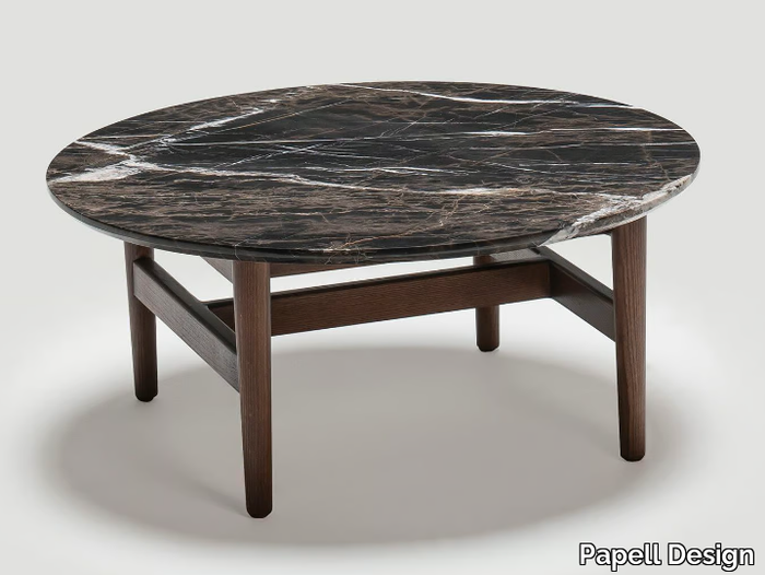 URIAH - Round low ash coffee table with marble top _ Papell Design