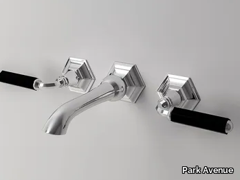 DARK BLACK - 3 hole wall-mounted washbasin tap with pop up waste _ Park Avenue