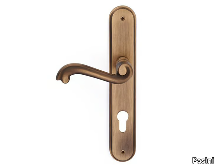 ASIA CLASSIQUE - Brass door handle on back plate with lock _ Pasini