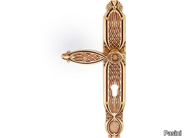 RAMSES CLASSIQUE - Brass door handle on back plate with lock _ Pasini