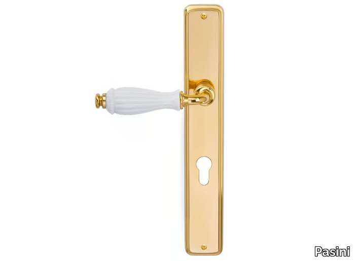 GODIVA CLASSIQUE - Brass door handle on back plate with lock _ Pasini