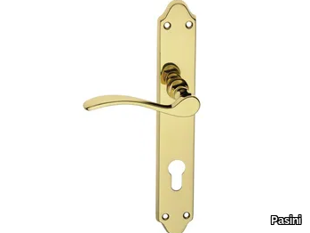 ANNA EASY - Brass door handle on back plate with lock _ Pasini