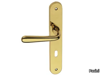 COSMO EASY - Brass door handle on back plate with lock _ Pasini