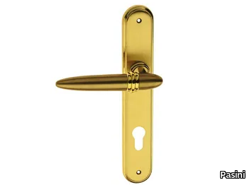 COSMIC FASHION - Brass door handle on back plate with lock _ Pasini