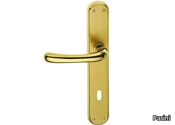 GAMMA EASY - Brass door handle on back plate with lock _ Pasini